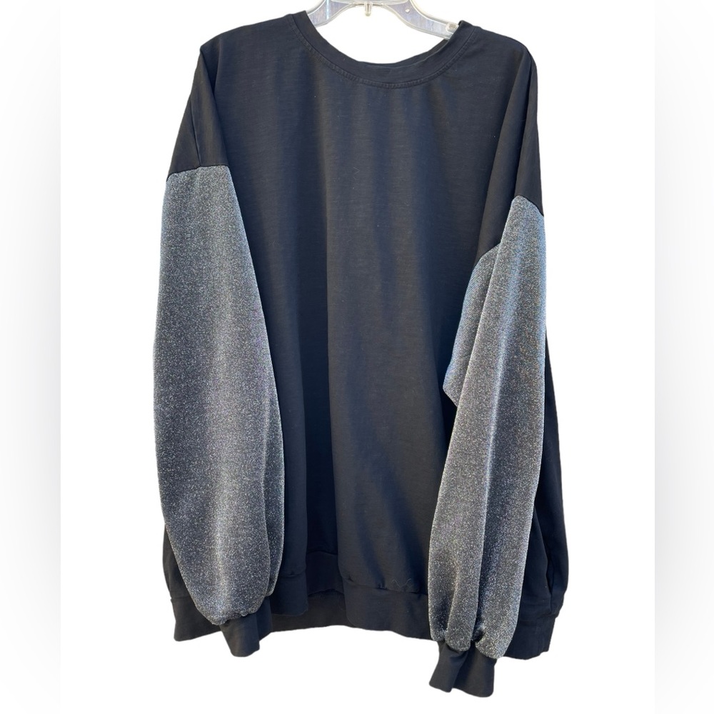 Hey Peach Plus Size Black Glittery Long Silver Sleeves Pullover Sweatshirt 5X - Picture 2 of 6